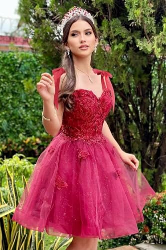 3D Butterfly Homecoming Dresses for Teens Sparkly Tulle Short Prom Dress with Bow A Line DAMA Dresses for Quinceanera3