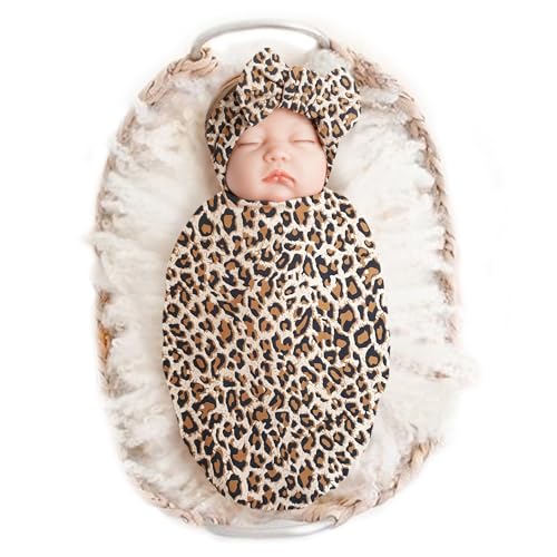 Image of Konssy Baby Girl Newborn Receiving Blanket with Headband Set Baby Swaddle Nursery Swaddle Wrap