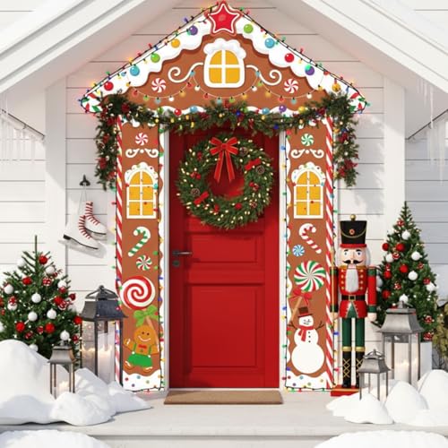 Image of Funrous Door Banner Party Decor Porch Banner Door Sign Set Photo Booth Props Backdrops for Birthday Baby Shower Outdoor Indoor House Porch Decorations(Yellow,Gingerbread)