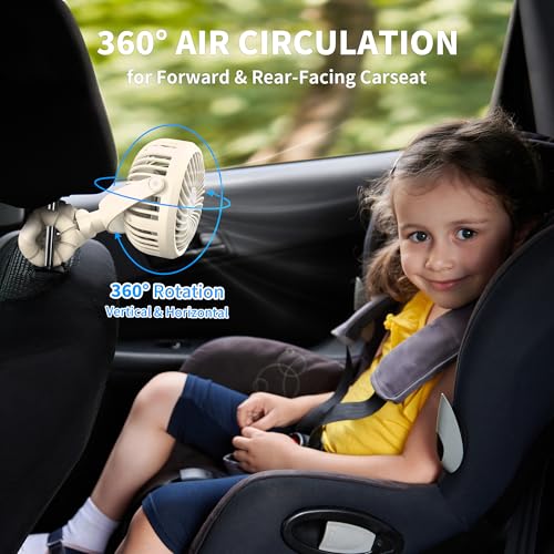 Image of AMACOOL Battery Operated Stroller Fan, Baby Travel Essentials for Beach Disney, Newborn Boy & Girl Showers Gifts Registry Search, Rechargeable Clip On Fan for Car Seat Wagon Crib Bike Treadmill