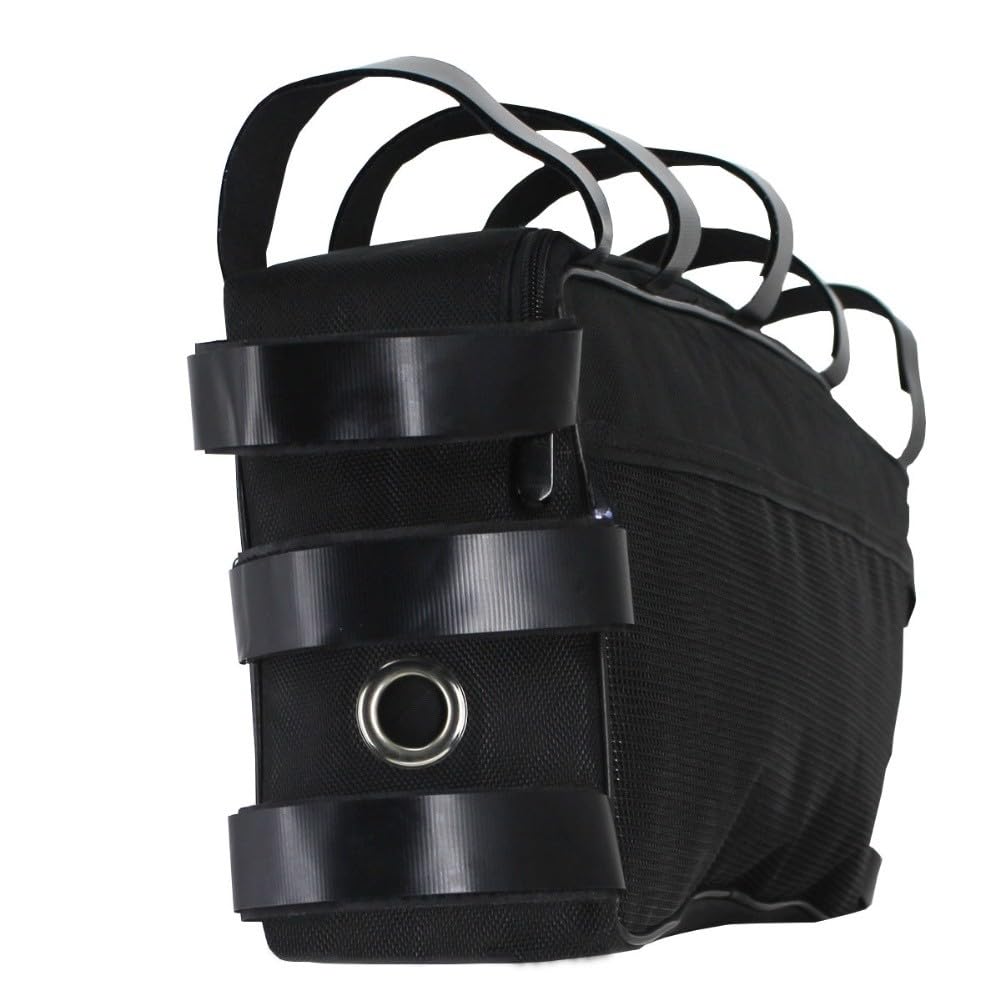 Fahrrad-Dreiecktasche, robuste 1680D-Nylon-E-Bike-Akku-Rahmen-Tasche mit Metallauslassloch, 38 x 11 x 14 cm, schwarzer Stauraum für Mountainbike, Rennrad