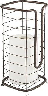 mDesign Decorative Metal Free Standing Toilet Paper Holder Stand with Storage for 3 Rolls of Toilet Tissue - for Bathroom/Powder Room - Holds Mega Rolls - Bronze