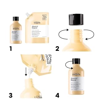 L'Oreal Professionnel Absolut Repair Shampoo & Shampoo Refill - Protein Hair Treatment For Dry, Damaged Hair, Repairs Damage & Provides Shine