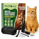 Petflowy Red para Gatos Terraza Reforzada con Acero 8 x 3 m. con o SIN Taladro. Kit de Instalación Incluido Red para Gatos Ventanas y Balcones