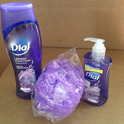 Dial Body Wash with Bath Sponge Puff Set (Lavender Plus Hand soap)