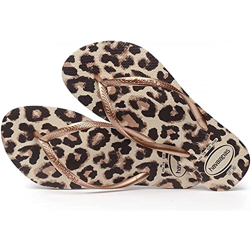 Chinelo Slim Animals, Havaianas, Feminino, Bege Palha/Rose Gold/Café, 41/42
