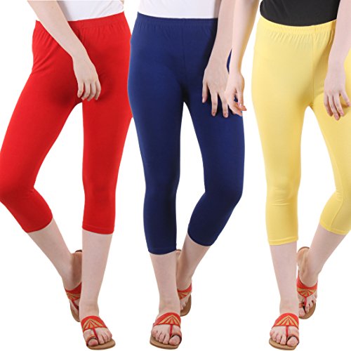 Image of DIAZ Women's Super Combed Cotton Elastane Stretch Slim Fit Printed Capri -Pack of 3