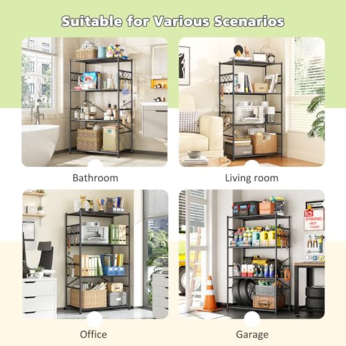 Image of DurayLoly Storage Shelves 4 Tier Shelf Organizer,Metaling Shelving with Hooks,Heavy Duty Garage Shelves Unit with Leveling Feet,Wire Shelving for Pantry,Kitchen and Closet,23.6 inch W x 13.8 inch D x 60.4 inch H