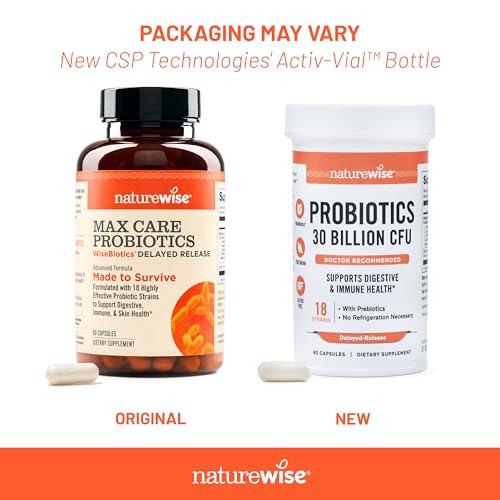 Image of NatureWise Max Probiotics for Women & Men - 30 Billion CFU 18 Strains With Prebiotics - For Gut & Digestive Health - Delayed-Release Capsules, Gluten Free - 60 Capsules[2-Month Supply]