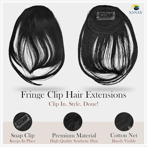 Image of Sanas Hair Bangs For Women (1Pc) Clip On Front Hair Extensions For Women Black Children's Fake Bangs Hair Extensions For Woman Stylish Clip On Front Hair Patch For Woman Wedding (1Pc) (Classic Black)
