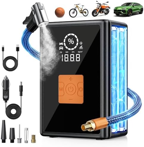 Tire Inflator Portable Air Compressor, 22 Cylinder 6X Faster Tire Pump 150 PSI Air Pump for Car, Motorcycle, Bicycle, Ball - Cordless & 12V DC
