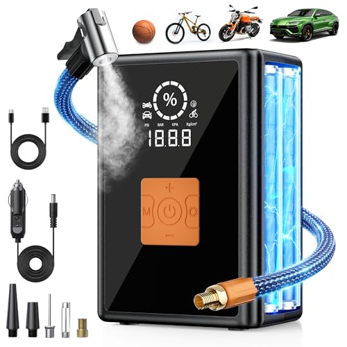Tire Inflator Portable Air Compressor, 22 Cylinder 6X Faster Tire Pump 150 PSI Air Pump for Car, Motorcycle, Bicycle, Ball - Cordless & 12V DC