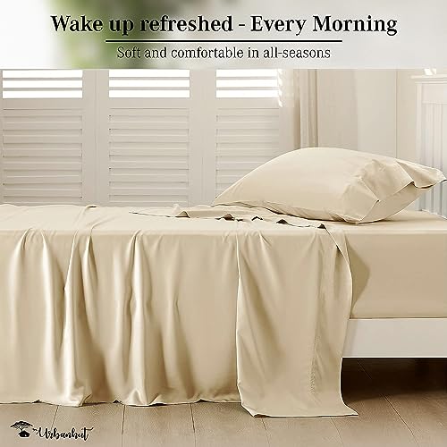URBANHUT 800 Thread Count Egyptian Cotton Sheets Set Twin Size, Long Staple Sheets, Soft & Breathable, 3 Pc Bed Sheet Sets, Luxury Hotel Sateen Sheets Fits 16" Deep Pocket - Sand