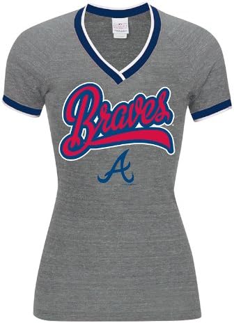 5th & Ocean MLB Women's Tri-Blend Baby Jersey Raglan Short Sleeve V-Neck Tee