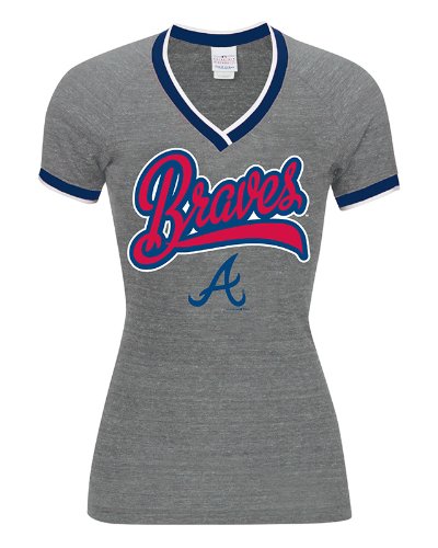 5th & Ocean MLB Women's Tri-Blend Baby Jersey Raglan Short Sleeve V-Neck Tee