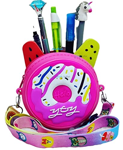FunBlast Donut Shape Sling Bag – Crossbody Bag for Kids, Purse for Girls, Bag for Girls, (Pack of 1 Pcs Random Color)