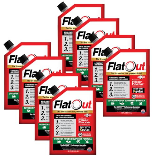 Flat Out Off Road Tire Sealant, Outdoor Power Equipment Formula, Prevents Flat Tires, Fix a Flat Tire, Seals Leaks, Contains Kevlar, 32 Ounce Bag, 8-Pack