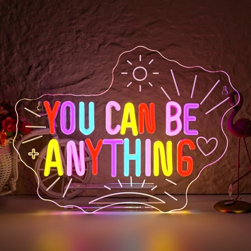 Image of You Can Be Anything Dimmable Neon LED Sign for Wall Decor Kids Wall Art Positive Just Read Book and Chill Classroom Decor USB Neon Light Bedroom Birthday Party Classroom Backdrop Aesthetic Decor