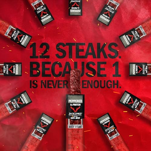 Jack Link's Beef Steak, Peppered - Protein Snacks, Meat Snack with 11g of Protein, Made with 100% Beef, Individually Wrapped Bulk Snack Pack, Keto Friendly - 1 Oz. (12 Count)