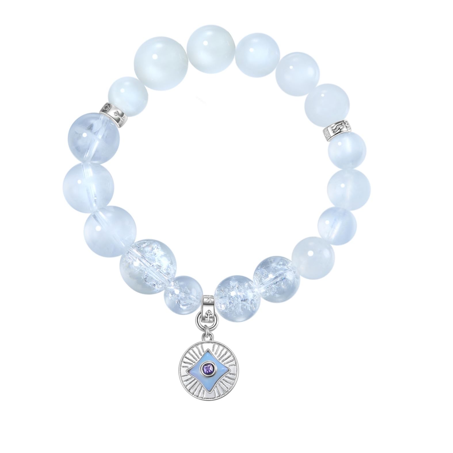 Five Elements Solid 925 Sterling Silver 18K Gold/White Gold Vermeil Crystal Gemstone Beads Bracelet gift for women