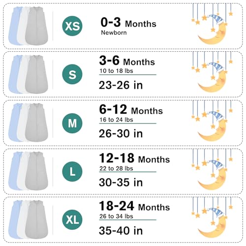 Image of BSTOPPT 3 Pack Baby Sleep Sack 6-12 Months 100% Rayon Cotton Baby Sleeping Bag 2-Way Zipper Toddler Wearable Blankets Comfy Stretchy Thin Sleep Sacks TOG 0.3