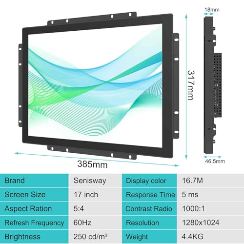 Image of 17 inch Industrial Touch Screen Monitor Open-Frame Design with IP65 Waterproof Surface, 10-Point Capacitive Touch, IK08, 1280x1024 for Kiosk, Automation and Digital Signage.