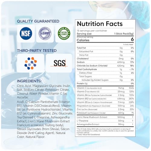 Image of Daily Hydration Electrolyte Powder Sugar Free -Variety 18 Packs | Liquid Daily IV Drink Mix | 1,000mg Total of 5 Electrolytes | 5 Vitamins | Ashwagandha, L-Theanine | Non-GMO| 0 Calorie