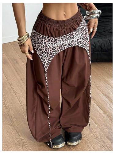 Women's Y2k Hip Hop Baggy Pants Elastic Waist Wide Leg Trousers Streetwear4