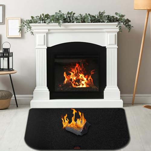 Fireplace Hearth Rug, 42 X 24 inches Fireproof Fireplace Mat, Silicone and Fiberglass Black Fire Resistant Pad for Kitchen Wood Stove Floor Protector Indoor Outdoor - Thumbnail 2