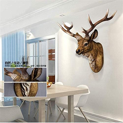 Retro Faux Stag Wall Mount Mule Deer Simulated Resin Taxidermy Animal Head Ornament Fake Deer Head Sculpture Wall Decor (16.9" X 15.7" X 9.8")