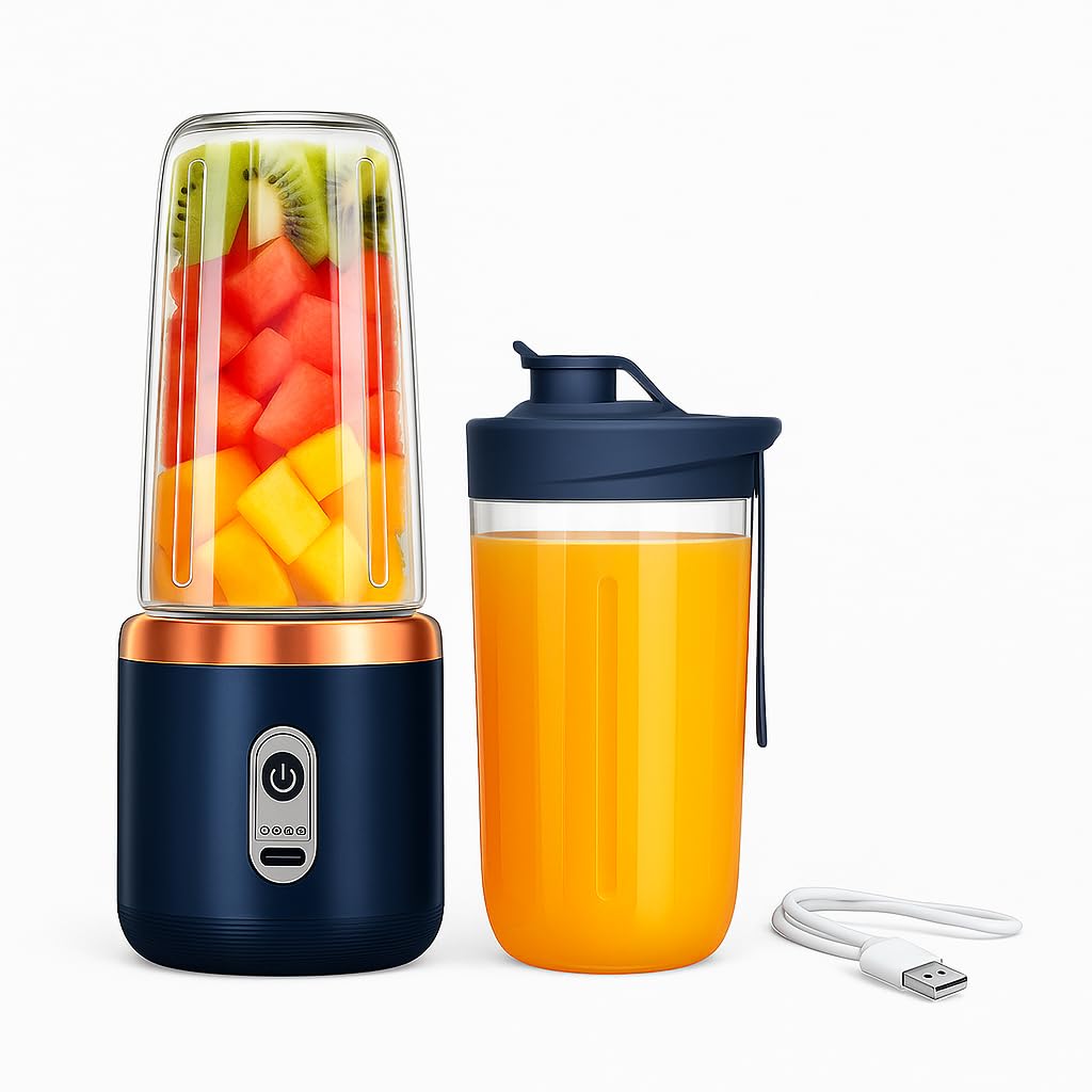 rechargeable portable juicer with 6 blades and 400ml capacity. blend fresh smoothies anytime—perfect for gym, travel, office, and daily nutrition. (multicolor)