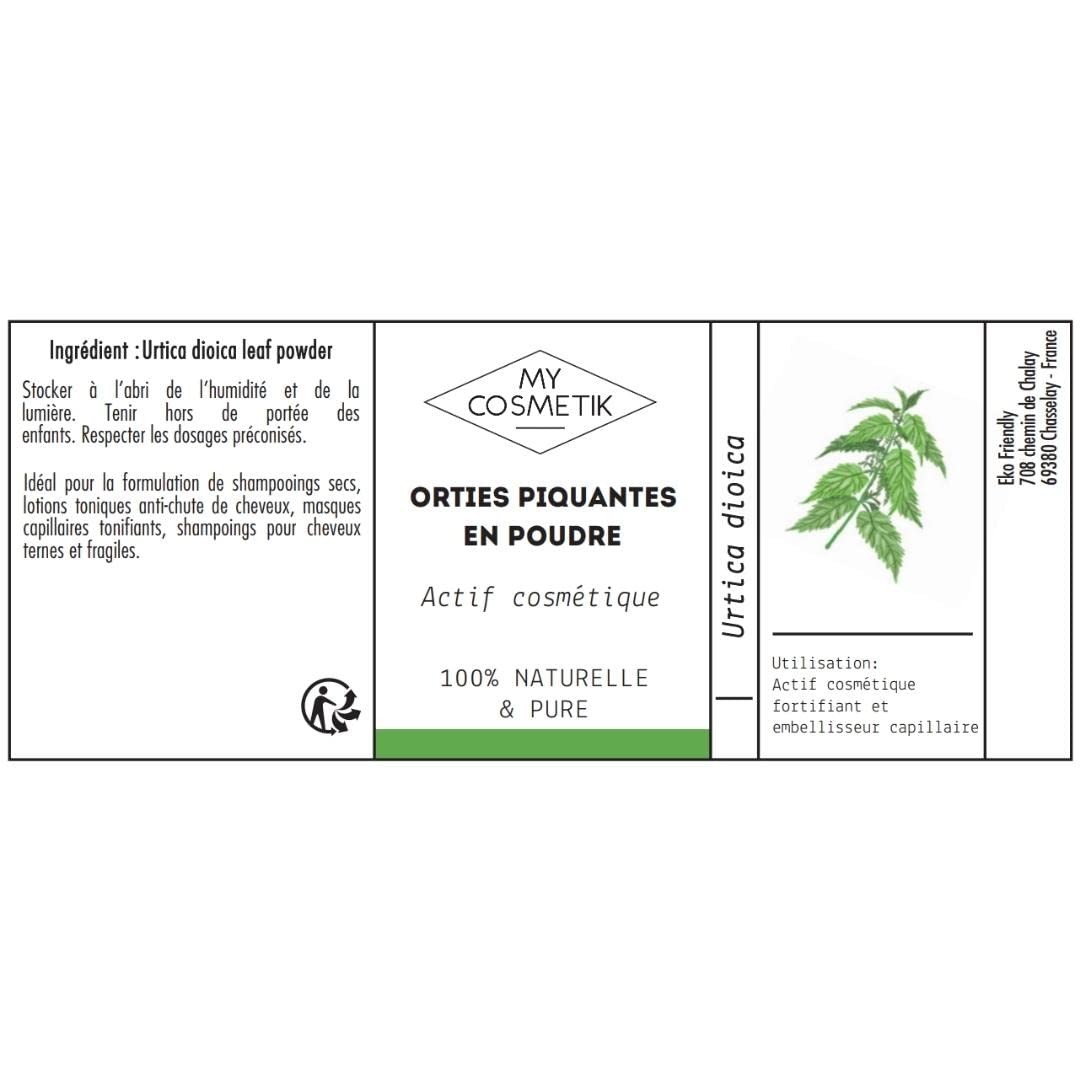 MY COSMETIK - Polvere di ortica - 100% pura e naturale - Ricca di minerali, oligoelementi e vitamine - prodotto in Francia - 10 g