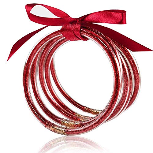 MJartoria Glitter Jelly Bangles Bracelets Set Glitter Filled Jelly Silicone Bracelets for Women