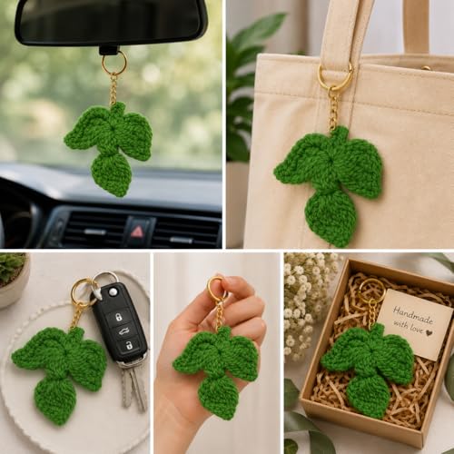 Image of Handmade Crochet Keychain for Women & Girls, Cute Yarn Key Ring, Bag Charm, Car Key Holder & Gift, Aesthetic Handmade Floral Accessory