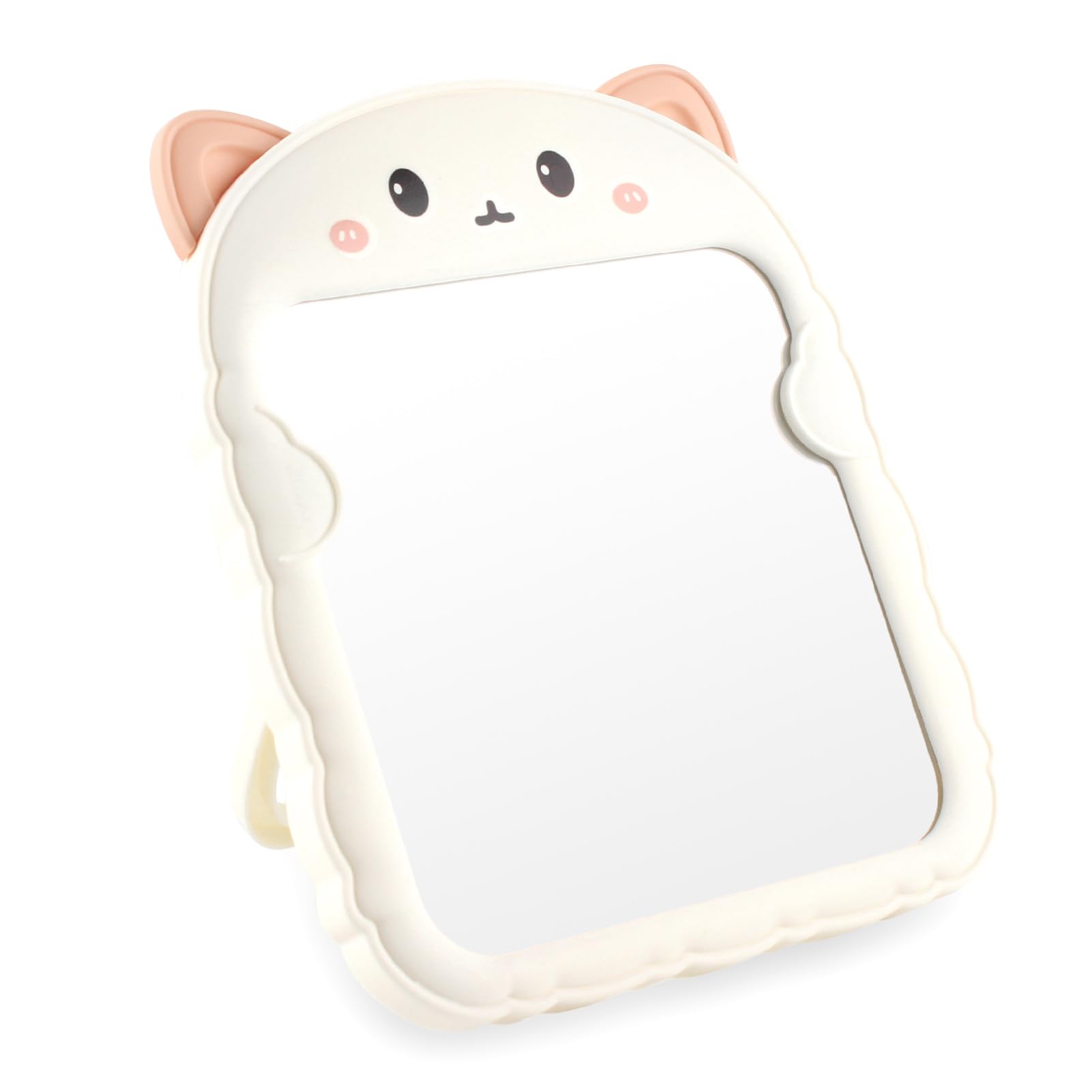TBWHL Cute Table Desk Mirror Cartoon Cat Mirror for Desk, Desktop Mirror with Stand for College, Hanging Vanity Makeup Mirror for Dorm, Bedroom, Office Cubicle (White Cat)