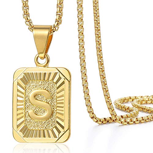 Trendsmax Initial A-Z Letter Pendant Necklace Mens Womens Capital Letter Yellow Gold Plated Stainless Steel Box Chain 22inch