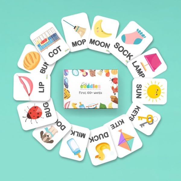 Cots and Cuddles First 100+ Spelling Words Early Learning Brain Development Educational Flashcards for Toddler Kid
