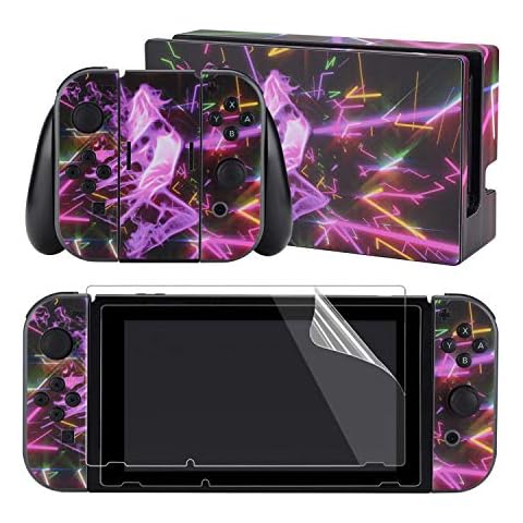 eXtremeRate Aufkleber Sticker Skin Decal Folie Abziehbild Faceplates Kleberfolie mit 2 Displayschutzfolie für Nintendo Switch/NS Konsole&Joy-Con&Dock&Griff(Lasermädchen) Cover