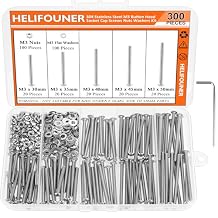 HELIFOUNER 300 Pieces M3 x 30mm /35mm /40mm /45mm /50mm, Button Head Socket Cap Screws Bolts Washers Nuts Kit with Hex Wrench, 304 Stainless Steel