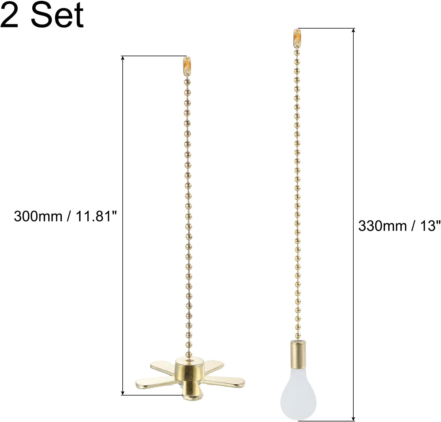 uxcell 13 Inch Ceiling Fan Pull Chain Extender Sets, 4 Pcs Beaded Ball Fan Pull Chain with Decorative Light Bulb and Fan Cord for Ceiling Light Lamps Fan, Gold