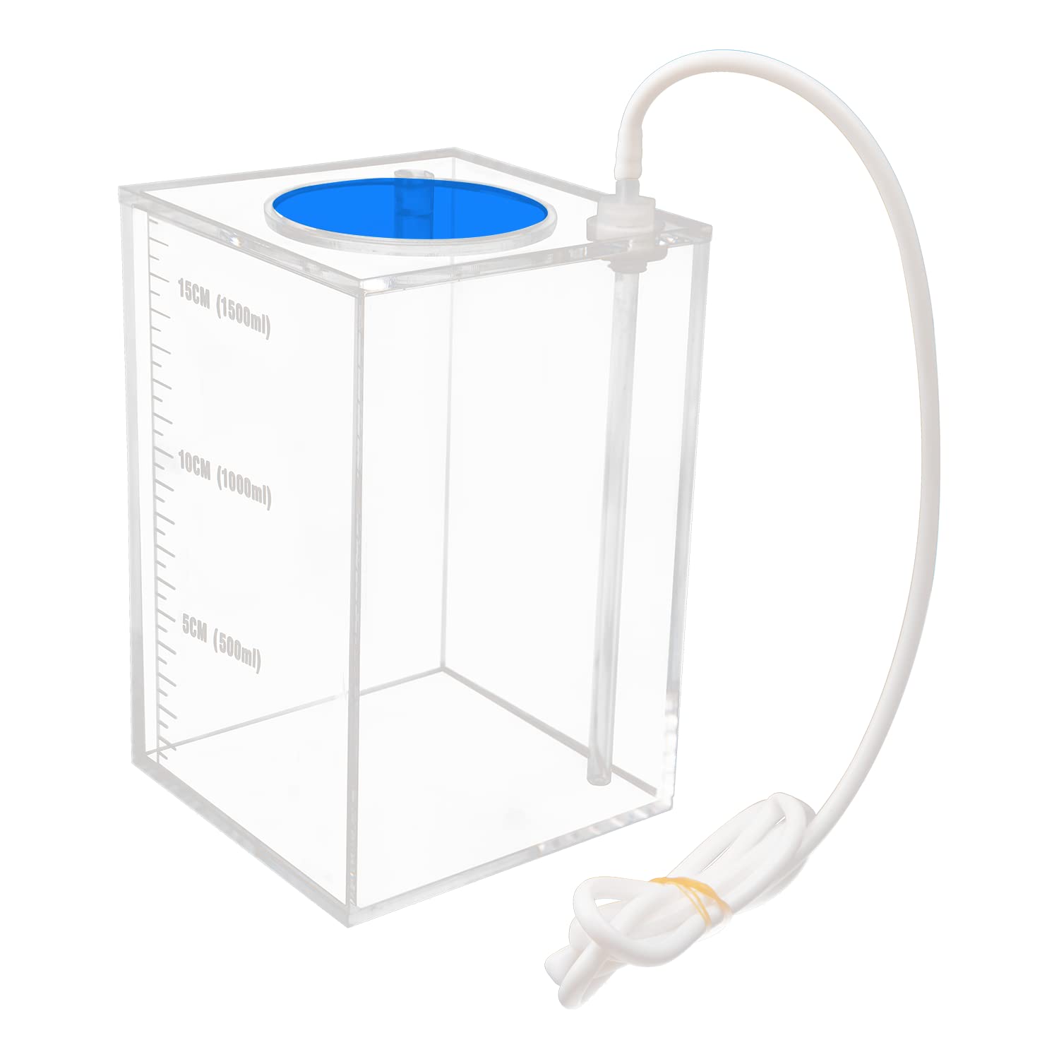 Aquarium Choice Acryli Made Liquid Storage Bucket Dosing Pump Reservoir Container (4.25 * 4.25 * 6.5 Inch;1500ml/1.5L（Blue Version)