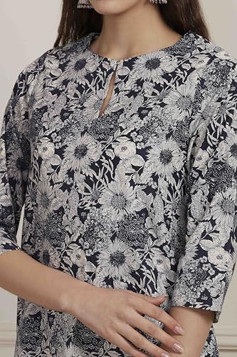 Image of BIBA Women Cotton Floral Printed Straight Kurta