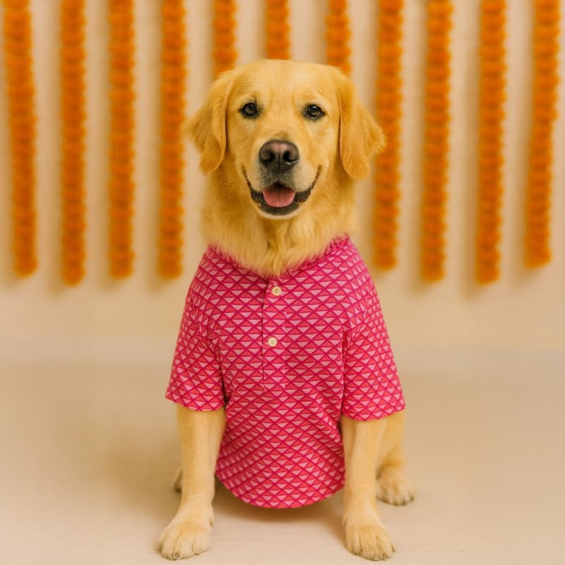Image of Thunder Tails Soft Cotton Dog Kurta for Small Dogs & Puppies | Comfortable Stylish Outfit for Shitzu, & French Bulldog | Pet Apparel for Casual, Party (Pink, X-Large)