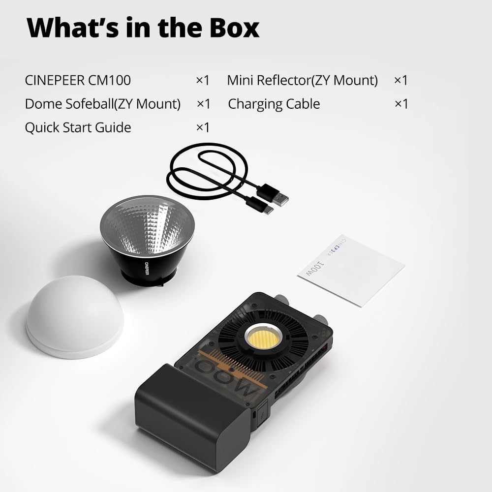ZHIYUN Cinepeer CX100 - Luce video portatile a LED da 100 W, con batteria da 4500 mAh, luce COB bicolore, uscita continua, 2700 K-6500 K, luci per studio fotografico, per realizzare film, live