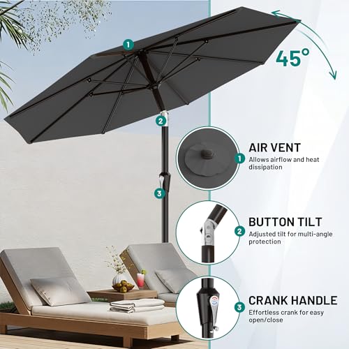 Image of AreShark 9 FT Patio Umbrella for Outdoor, Outdoor Table Umbrella with Push Button Tilt and Crank, Outdoor Patio Umbrellas with 8 Sturdy Ribs for Market, Garden, Pool (Gray)