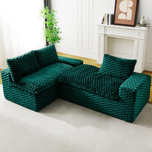 Image of KEIKI 96 inch L-Shape Modular Boneless Couch with Left Chaise for Living Room, Sectional Sofa Deep Seat Oversized Loveseat Convertible Sofa Bed for Apartment Furniture Lounge Relaxing Corner, Green