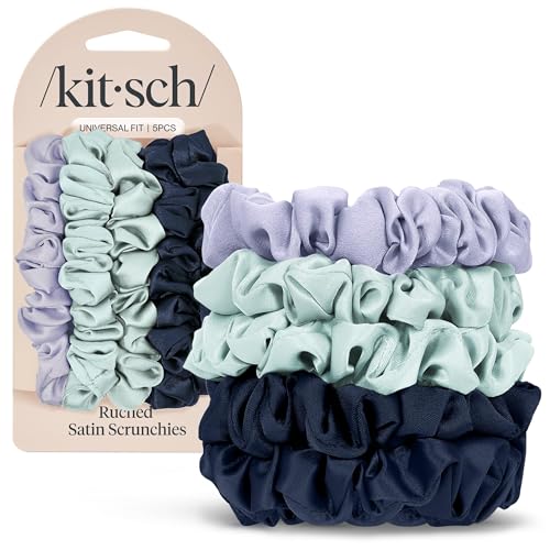 Image of Kitsch Ruched Satin Scrunchies for Women - No Crease, Frizz-Free Sleep | Softer Than Silk Scrunchies Gentle On Hair Scrunchies for All Hair Types | Stylish Hair Accessories - Garden Bouquet, 5pcs