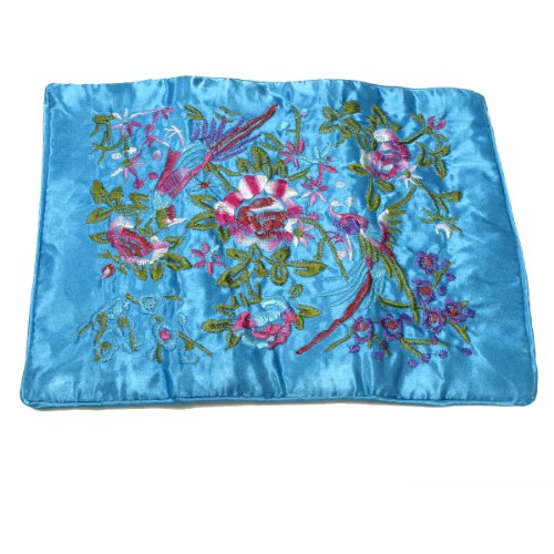 Organizador joyas viaje seda bordada rulo grande estuche joyas azul