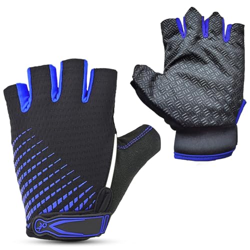 Image of UROCK Microfiber Breathable Cycling Gloves for Men & Women, Half Finger Cycling Gloves, Perfect Bike Riding Gloves, Sports Gym Gloves (Blue, L)