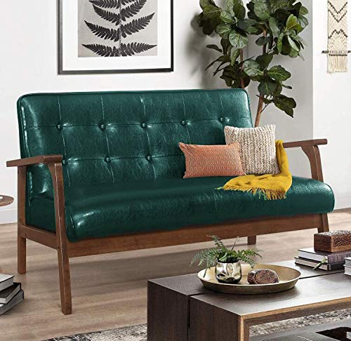 Image of Wento Thick 1 Yard Faux Leather Soft Skin Grain PU for Furniture Cover, Reupholster Sofa Chairs, Cushions, Vinyl Upholstery (1yard, Peacock Green)